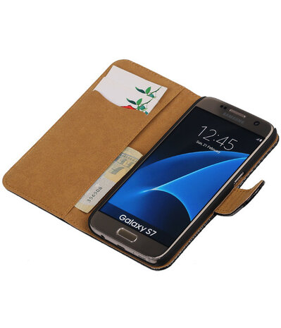 Zwart Slang Booktype Samsung Galaxy S7 Wallet Cover Hoesje