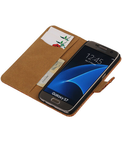 Bruin Slang Booktype Samsung Galaxy S7 Wallet Cover Hoesje