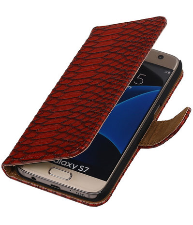 Rood Slang Booktype Samsung Galaxy S7 Wallet Cover Hoesje