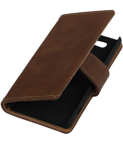 Sony Xperia Z4 Compact Bark Hout Bookstyle Wallet Hoesje Bruin