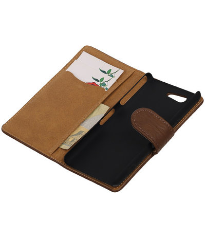 Sony Xperia Z4 Compact Bark Hout Bookstyle Wallet Hoesje Bruin