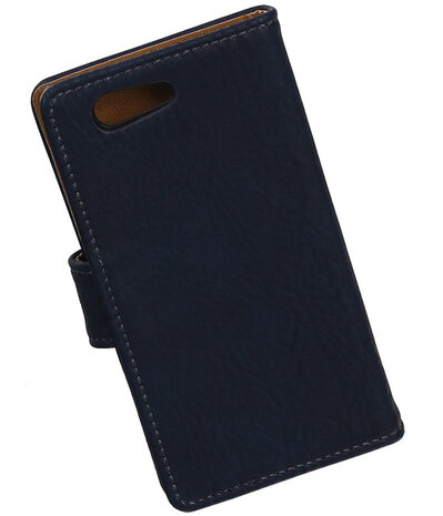 Sony Xperia Z4 Compact Bark Hout Bookstyle Wallet Hoesje Donker blauw