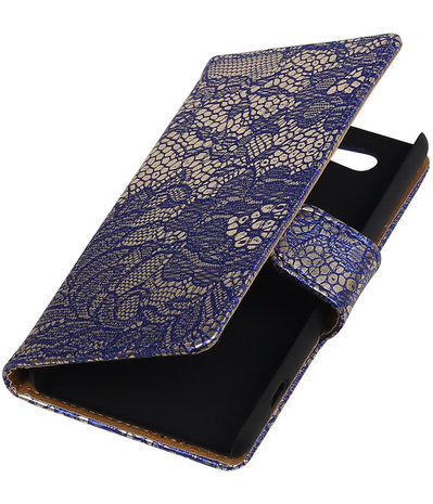 Sony Xperia Z4 Compact Lace Kant Bookstyle Wallet Hoesje Blauw