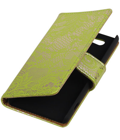 Sony Xperia Z4 Compact Lace Kant Bookstyle Wallet Hoesje Groen