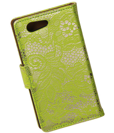 Sony Xperia Z4 Compact Lace Kant Bookstyle Wallet Hoesje Groen