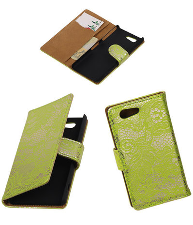 Sony Xperia Z4 Compact Lace Kant Bookstyle Wallet Hoesje Groen