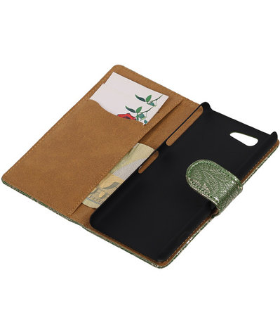 Sony Xperia Z4 Compact Lace Kant Bookstyle Wallet Hoesje Donker Groen