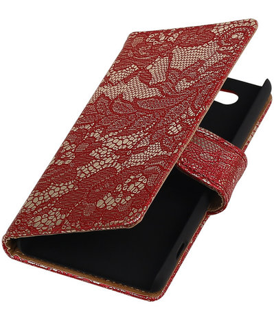Sony Xperia Z4 Compact Lace Kant Bookstyle Wallet Hoesje Rood