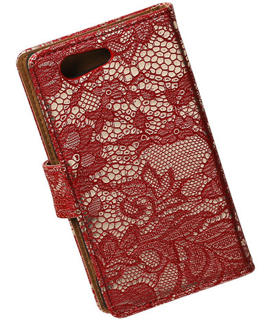 Sony Xperia Z4 Compact Lace Kant Bookstyle Wallet Hoesje Rood