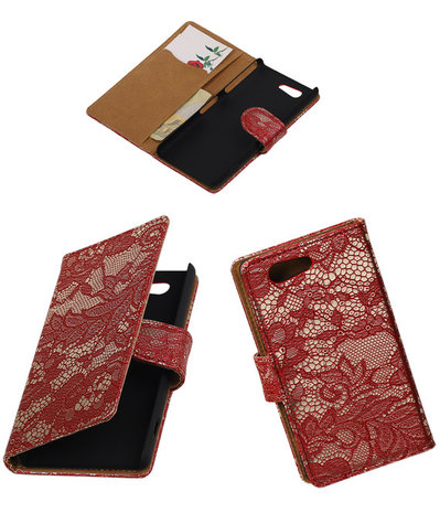 Sony Xperia Z4 Compact Lace Kant Bookstyle Wallet Hoesje Rood