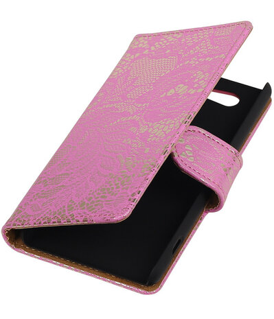 Sony Xperia Z4 Compact Lace Kant Bookstyle Wallet Hoesje Roze