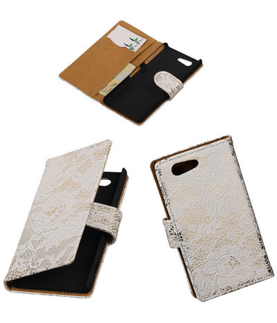 Sony Xperia Z4 Compact Lace Kant Bookstyle Wallet Hoesje Wit