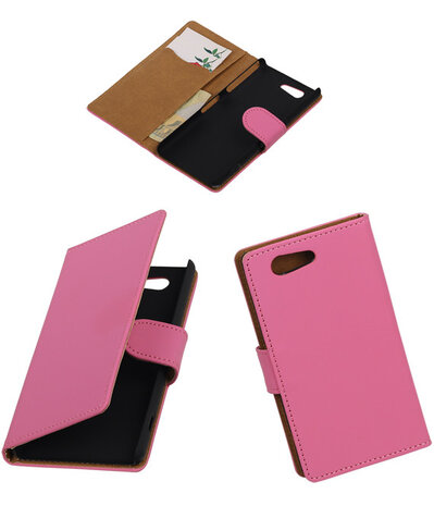 Sony Xperia Z4 Compact Effen Bookstyle Wallet Hoesje Roze