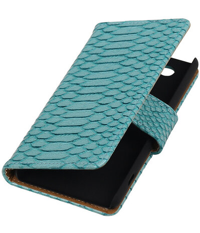 Sony Xperia Z4 Compact Snake Slang Bookstyle Wallet Hoesje Turquoise