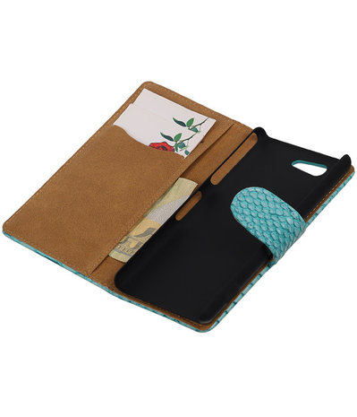 Sony Xperia Z4 Compact Snake Slang Bookstyle Wallet Hoesje Turquoise