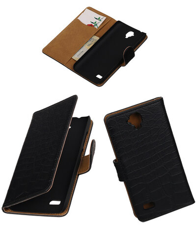 ZwartZwart Krokodil Booktype Huawei Y560 / Y5 Wallet Cover Hoesje Krokodil Hout Booktype Huawei Y560 / Y5 Wallet Cover Hoesje