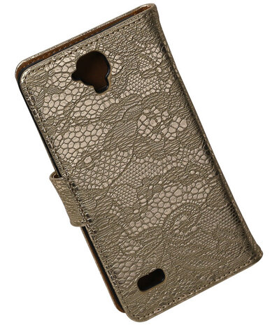 Goud Lace Hout Booktype Huawei Y560 / Y5 Wallet Cover Hoesje