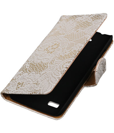 Wit Lace Booktype Huawei Y560 / Y5 Wallet Cover Hoesje