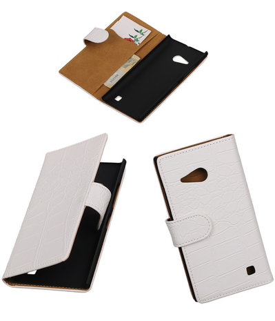 Nokia Lumia 735 Crocodile Booktype Wallet Hoesje Wit