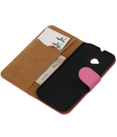 Motorola Moto E (2nd gen) Effen Booktype Wallet Hoesje Roze