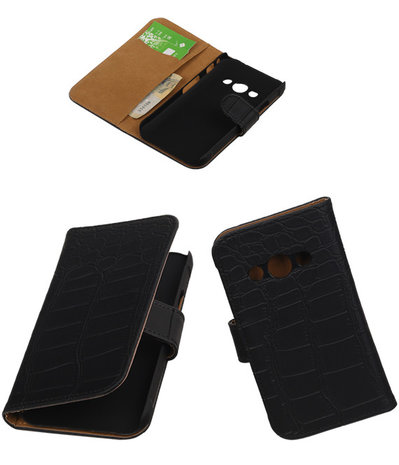 Samsung Galaxy Xcover 3 Krokodil Bookstyle Wallet Hoesje Zwart