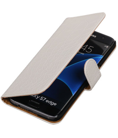 Wit Krokodil Booktype Samsung Galaxy S7 Edge Wallet Cover Hoesje
