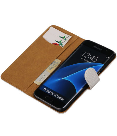 Wit Krokodil Booktype Samsung Galaxy S7 Edge Wallet Cover Hoesje