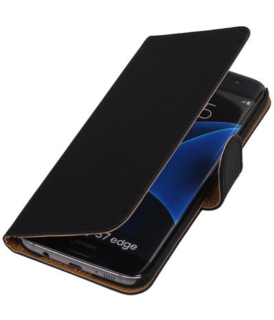 Zwart Effen Booktype Samsung Galaxy S7 Edge Wallet Cover Hoesje