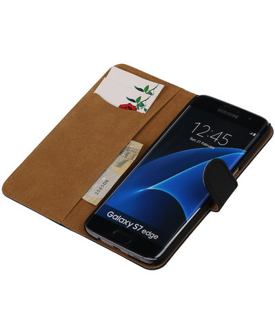 Zwart Effen Booktype Samsung Galaxy S7 Edge Wallet Cover Hoesje