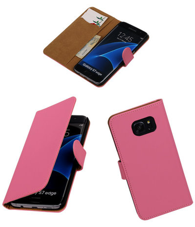 Roze Effen Booktype Samsung Galaxy S7 Edge Wallet Cover Hoesje
