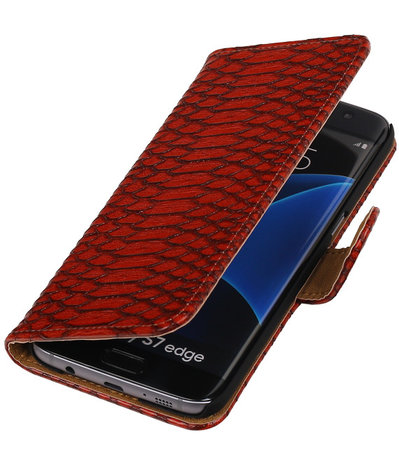 Rood Slang Booktype Samsung Galaxy S7 Edge Wallet Cover Hoesje