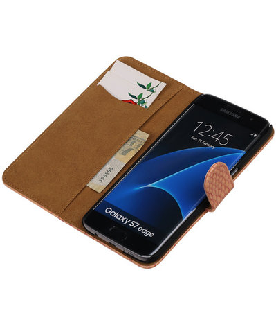 Roze Slang Booktype Samsung Galaxy S7 Edge Wallet Cover Hoesje