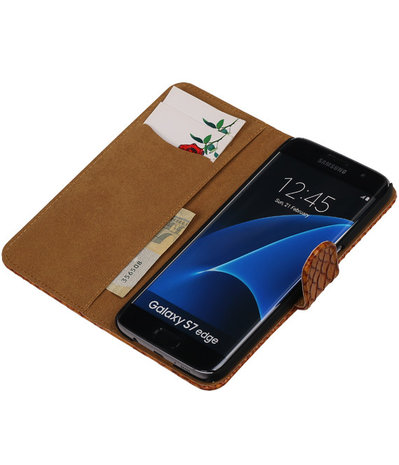 Bruin Slang Booktype Samsung Galaxy S7 Edge Wallet Cover Hoesje