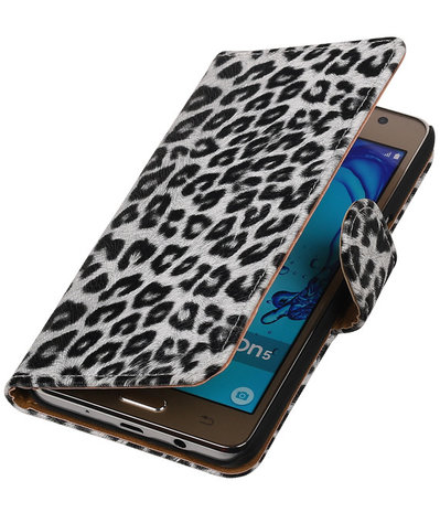 Samsung Galaxy On5 - Luipaard Wit Booktype Wallet Hoesje