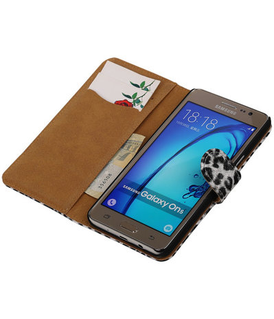 Samsung Galaxy On5 - Luipaard Wit Booktype Wallet Hoesje