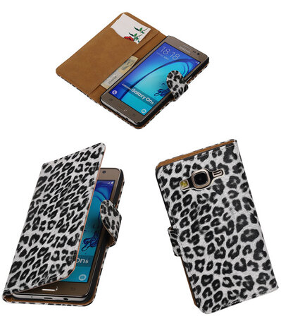 Samsung Galaxy On5 - Luipaard Wit Booktype Wallet Hoesje