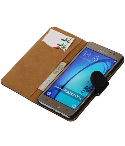 Samsung Galaxy On5 - Krokodil Zwart Booktype Wallet Hoesje