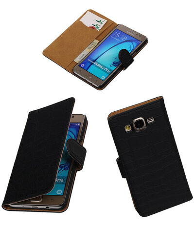 Samsung Galaxy On5 - Krokodil Zwart Booktype Wallet Hoesje