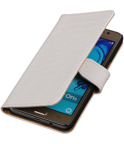 Samsung Galaxy On5 - Krokodil Wit Booktype Wallet Hoesje