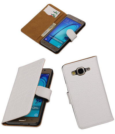 Samsung Galaxy On5 - Krokodil Wit Booktype Wallet Hoesje