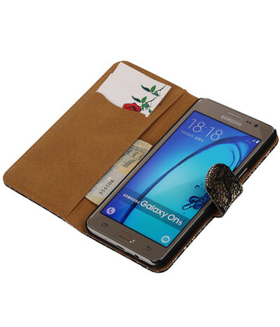 Samsung Galaxy On5 - Lace Zwart Booktype Wallet Hoesje