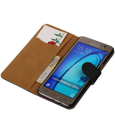 Samsung Galaxy On5 - Effen Zwart Booktype Wallet Hoesje