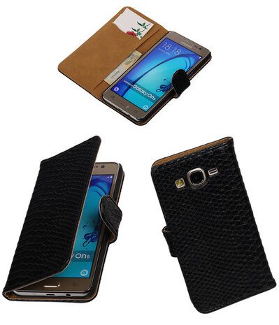 Samsung Galaxy On5 - Slang Zwart Booktype Wallet Hoesje
