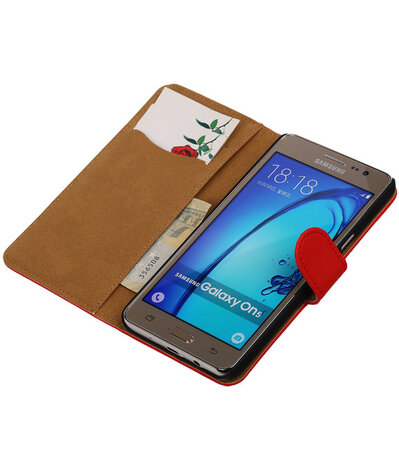 Samsung Galaxy On5 - Effen Rood Booktype Wallet Hoesje