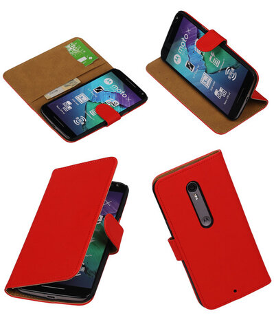 Rood Effen booktype cover hoesje voor Motorola Moto X Style