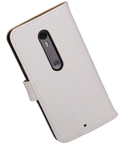 Wit Krokodil booktype cover hoesje voor Motorola Moto X Style