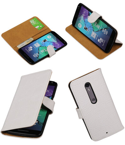 Wit Krokodil booktype cover hoesje voor Motorola Moto X Style