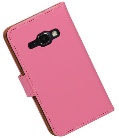 Roze Effen booktype cover hoesje voor Samsung Galaxy J1 (2016)