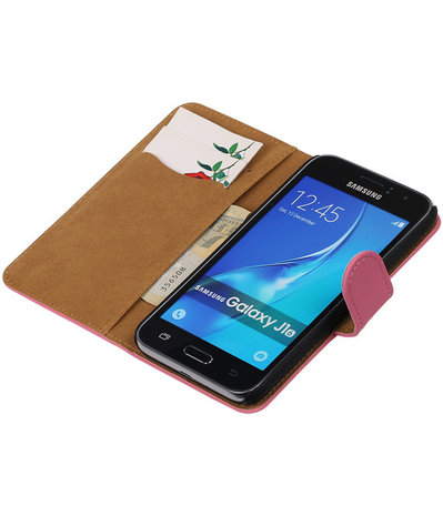 Roze Effen booktype cover hoesje voor Samsung Galaxy J1 (2016)