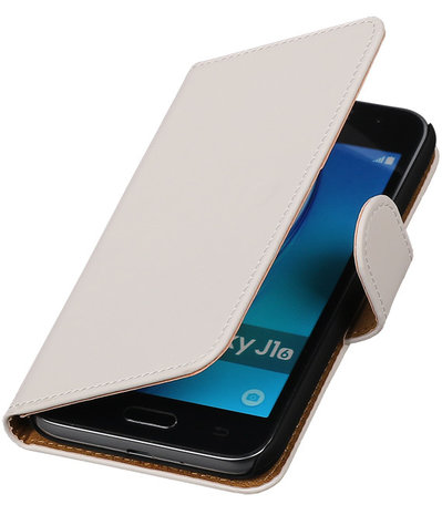 Wit Effen booktype cover hoesje voor Samsung Galaxy J1 (2016)